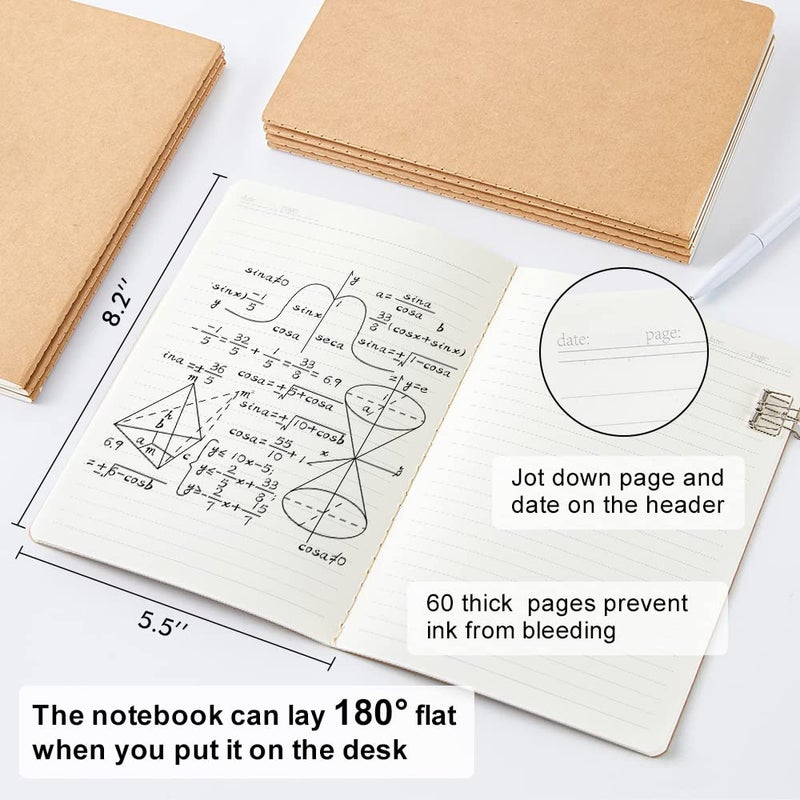 feela 60 Pack Kraft Notebooks Bulk, Lined Travel Journals Note Pad Notebooks for Men Women Girls Students, Making Plans Writing Memos Office School Supplies, A5, 60 Pages, 8.3    X 5.5 - Image 2